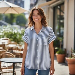 NWT Lola‎ River Women’s Linen Blend Striped Shirt Casual Classic Tencel Summer